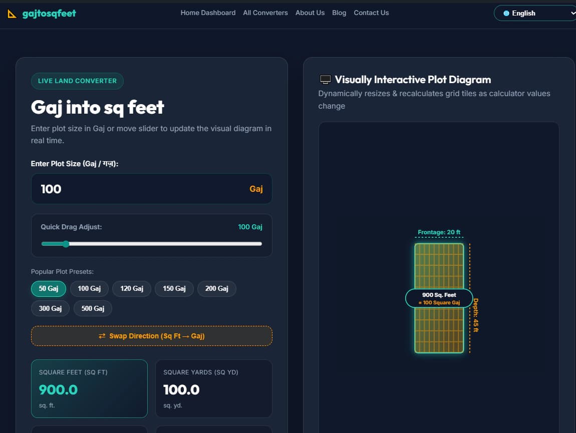 GajToSqft - Online Gaj to Square Feet Converter screenshot